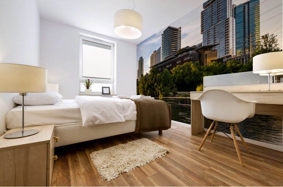 Detail Austin Central Library on waterfront in city skyline Texas Mural print