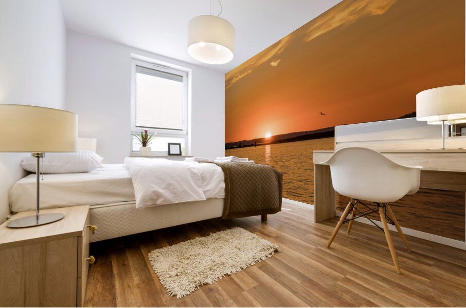 Dramatic sunset clouds over Possession Sound Everett in Washingt Mural print