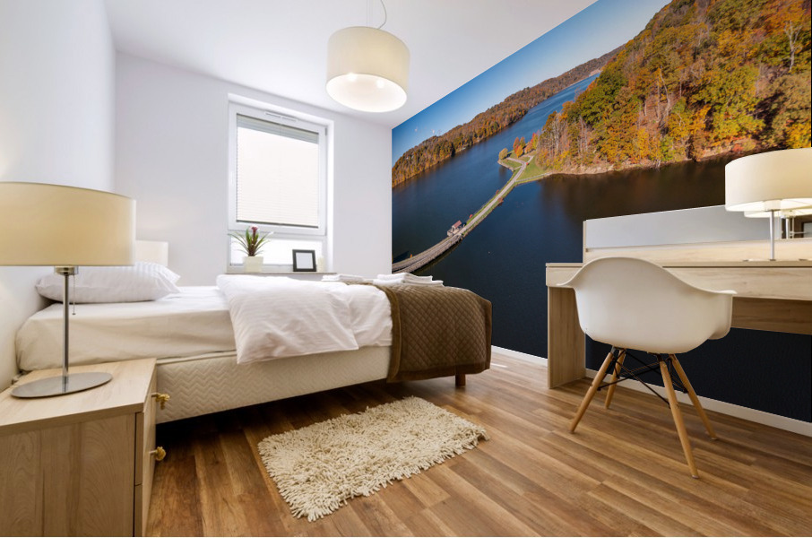 Fall colors surround the lake and trail at Cheat Lake Park Mural print