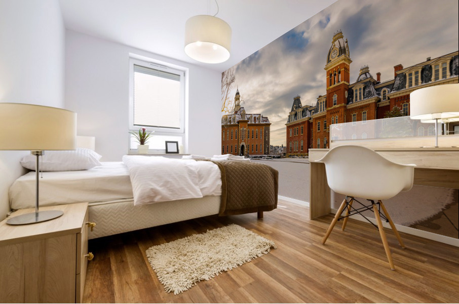 Woodburn Circle at West Virginia University in the snow Mural print