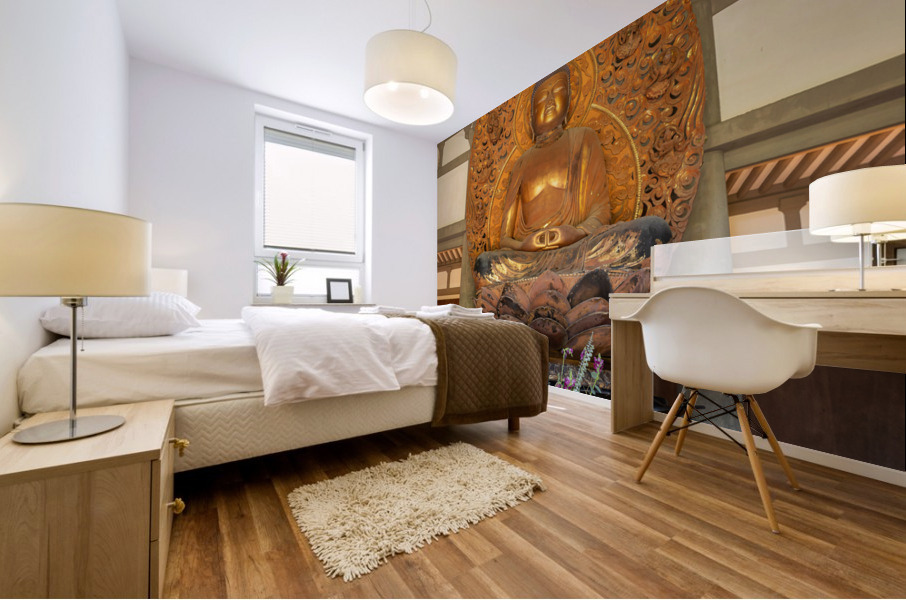 Statue of Buddha in the Byodo In buddhist temple on Oahu, Hawaii Mural print