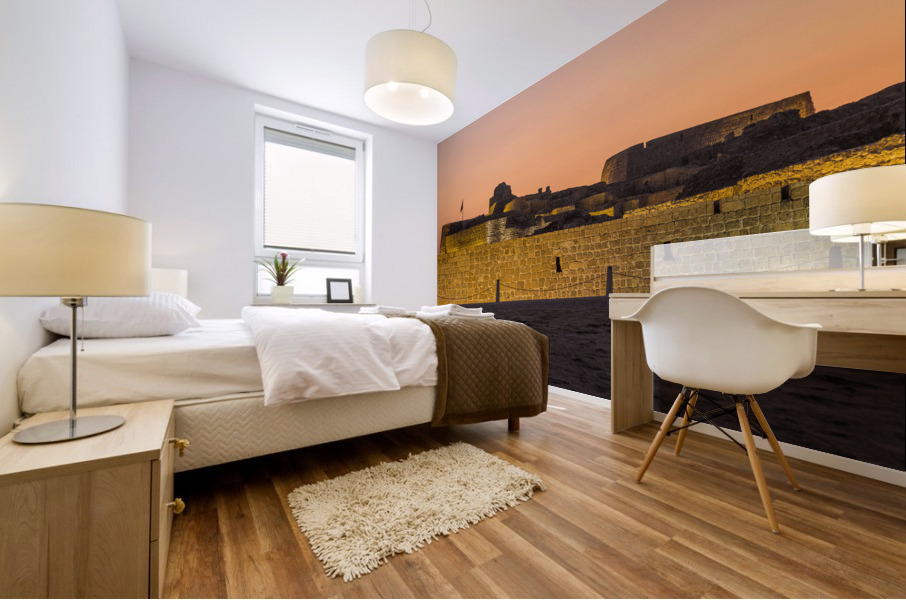 Old Bahrain Fort at Seef at sunset Mural print