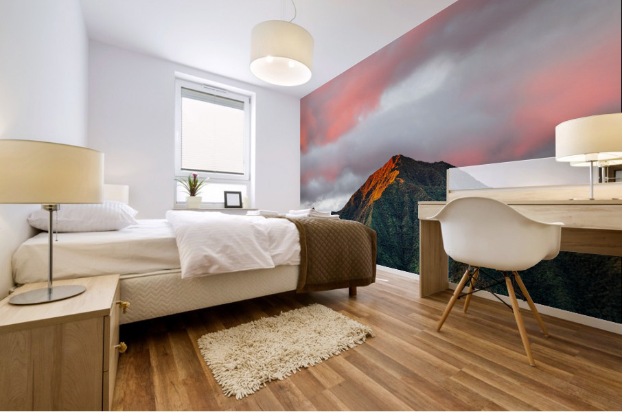 Panorama of Hanalei on island of Kauai Mural print