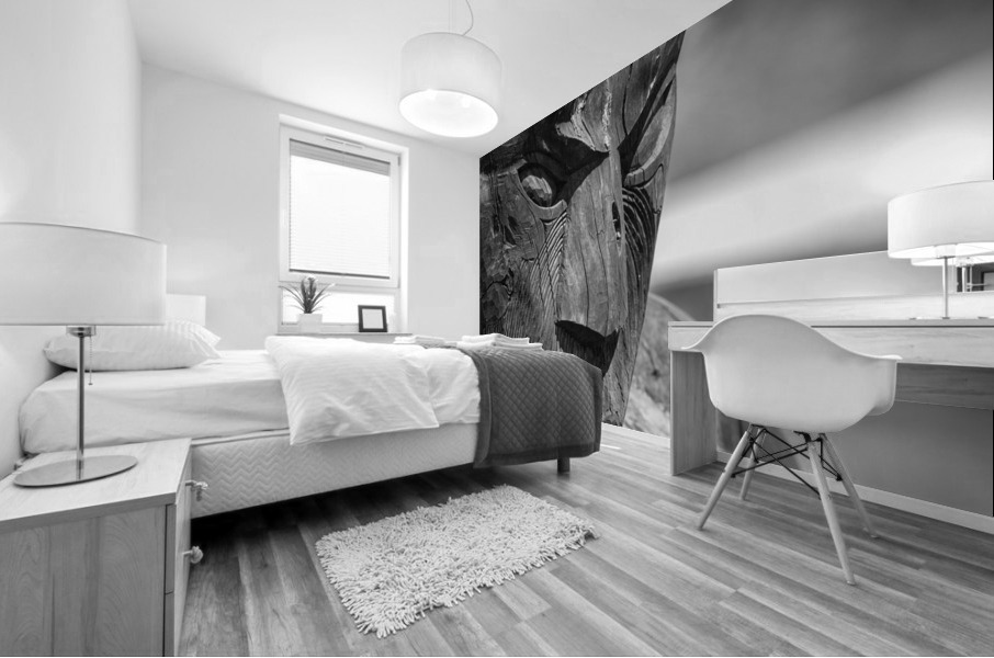 Maori carved head at Whakarewarewa Mural print