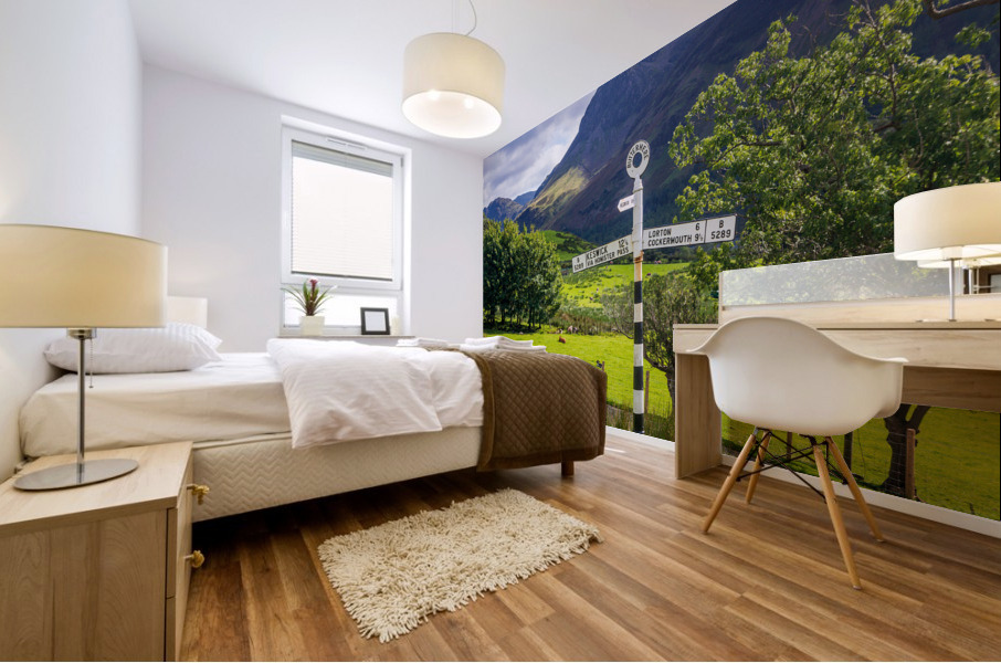 Buttermere road sign in english lake district Mural print