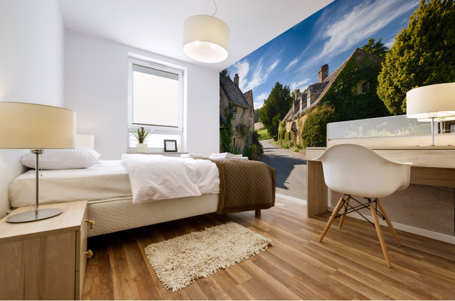 Old cotswold stone houses in Icomb Mural print