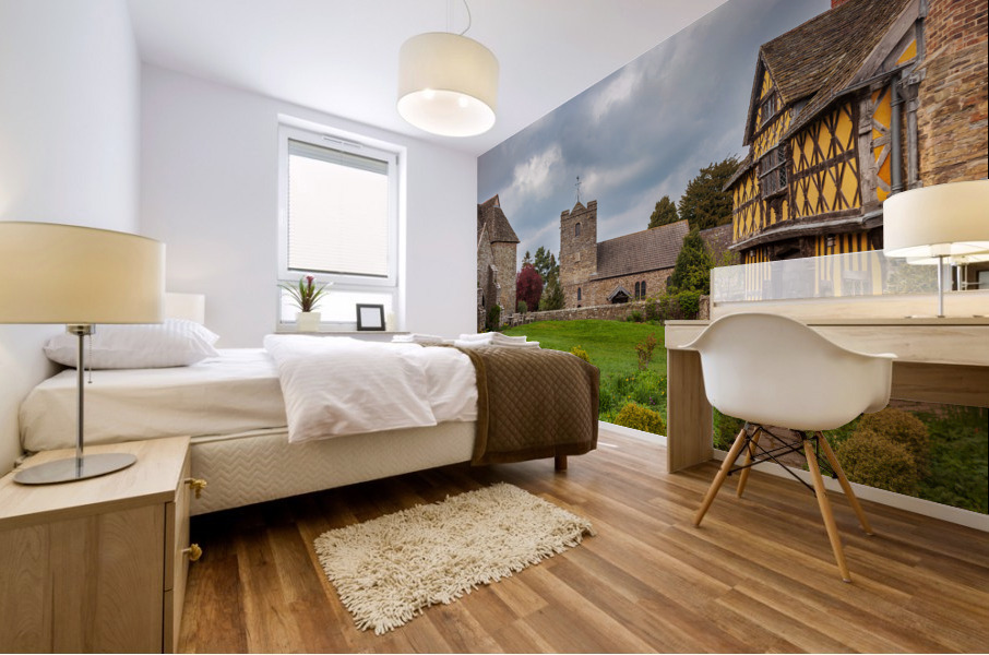 Stokesay Castle in Shropshire on cloudy day Mural print