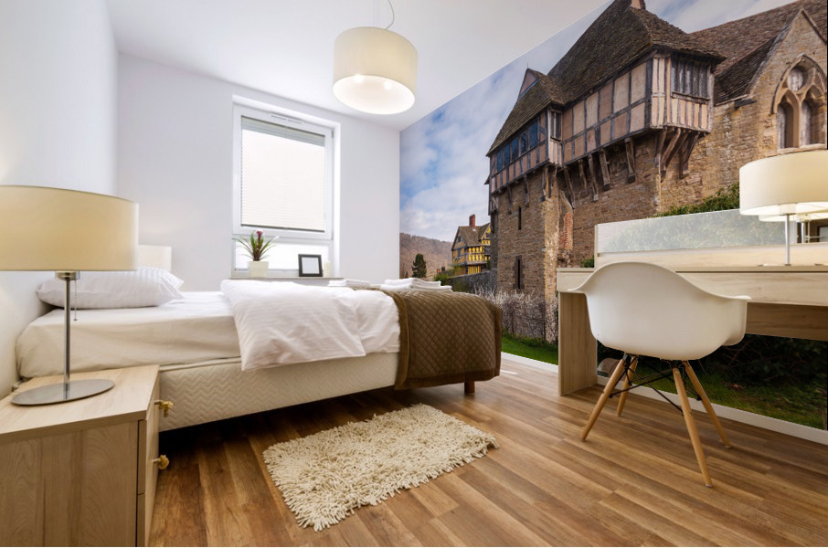 Stokesay Castle in Shropshire surrounded by hedge Mural print