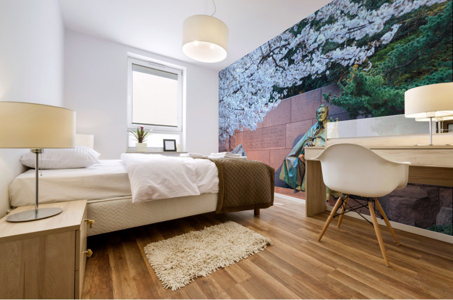 Cherry blossoms and Washington FDR monument Mural print