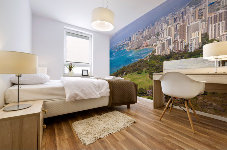 Panorama of sea front at Waikiki Mural print