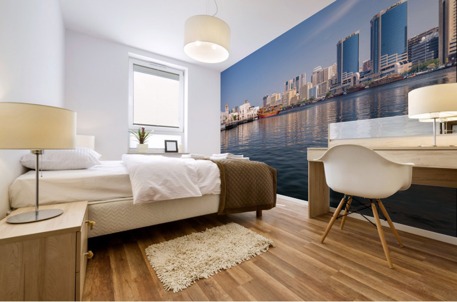 The Creek by Bur Dubai and Al Seef with large docked cruise boat Mural print