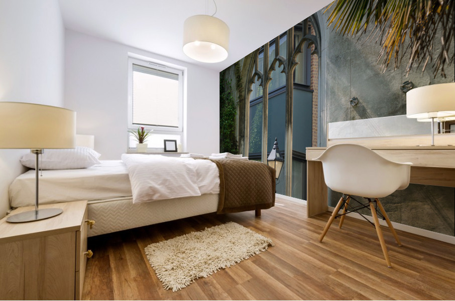 London street light seen through old windows of St Dunstan Mural print