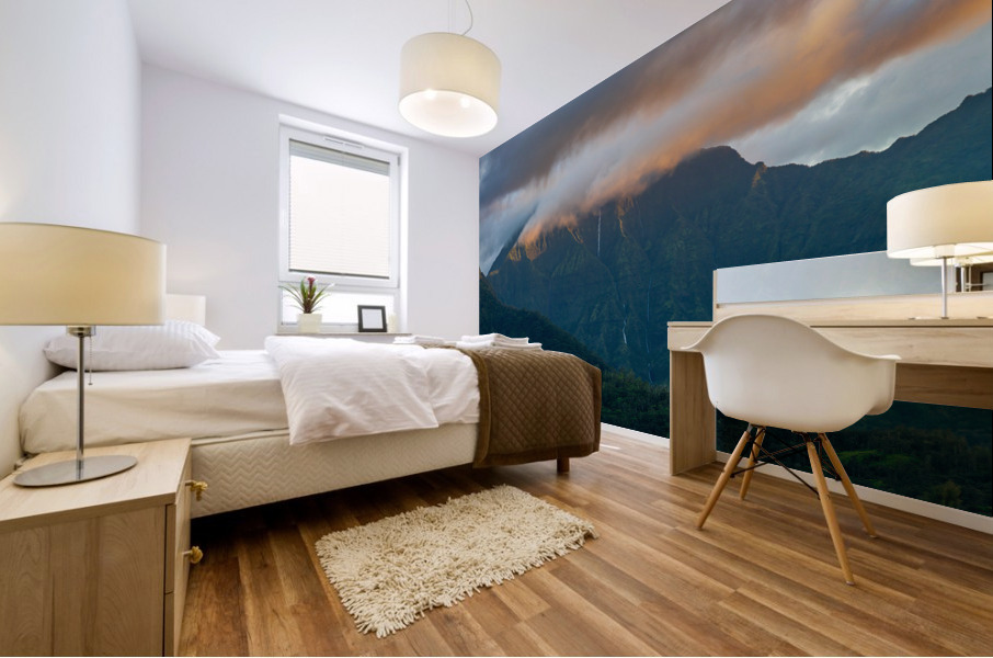 Sunset over the mountains of Hanalei Bay Mural print