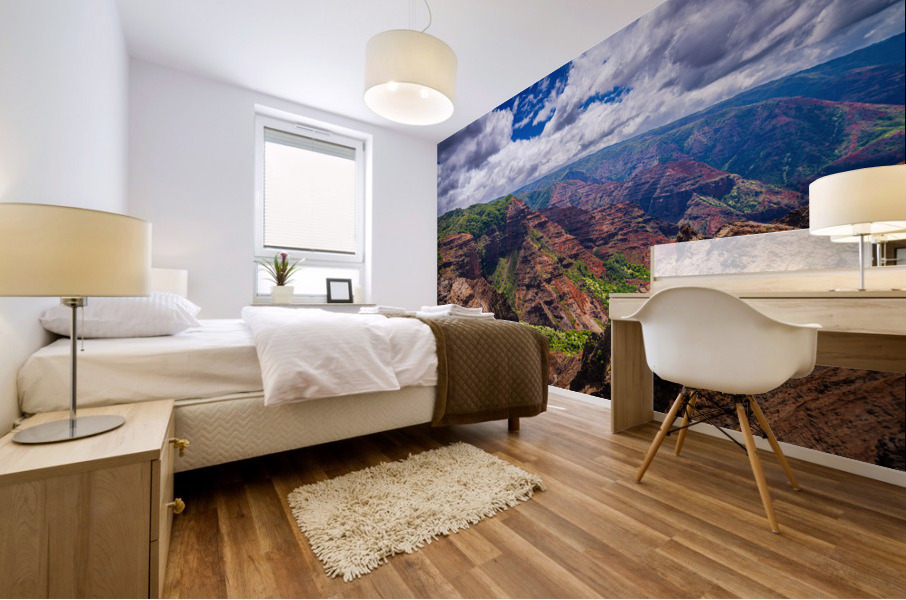 Dramatic sun lighting on Waimea Canyon on Kauai Mural print