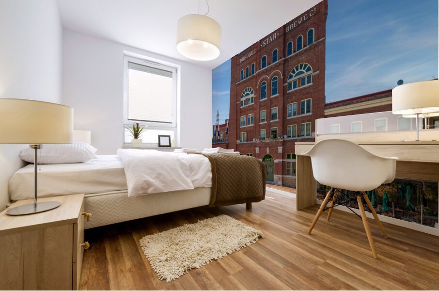 Historic Dubuque Star Brewery alongside Mississippi river Mural print