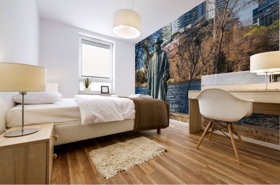 Bronze statue of Stevie Ray Vaughan from 1994 in Austin Texas Mural print