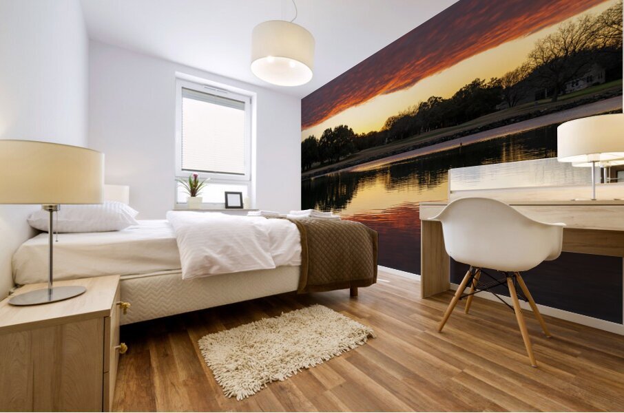 Dramatic sunset over Legacy Hills Park lake and golf course near Mural print