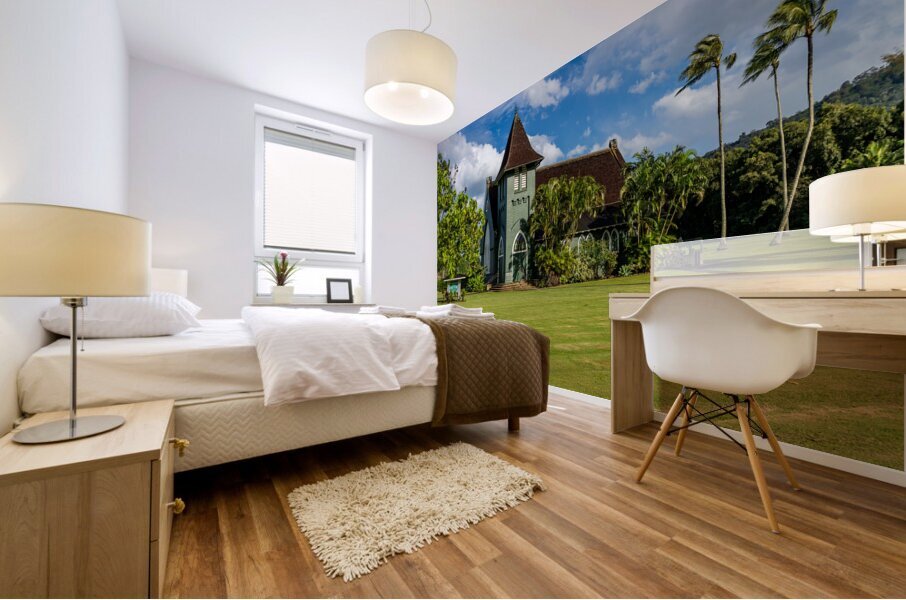 Waioli Huiia Church stands in Hanalei Kauai with the majestic  Impression murale