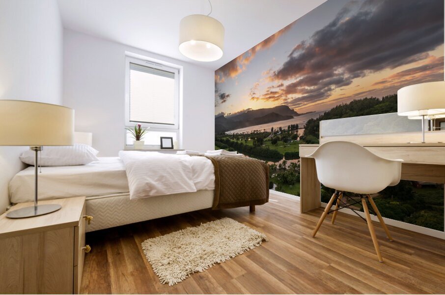 Panorama view of sunset over Hanalei Bay Kauai Impression murale