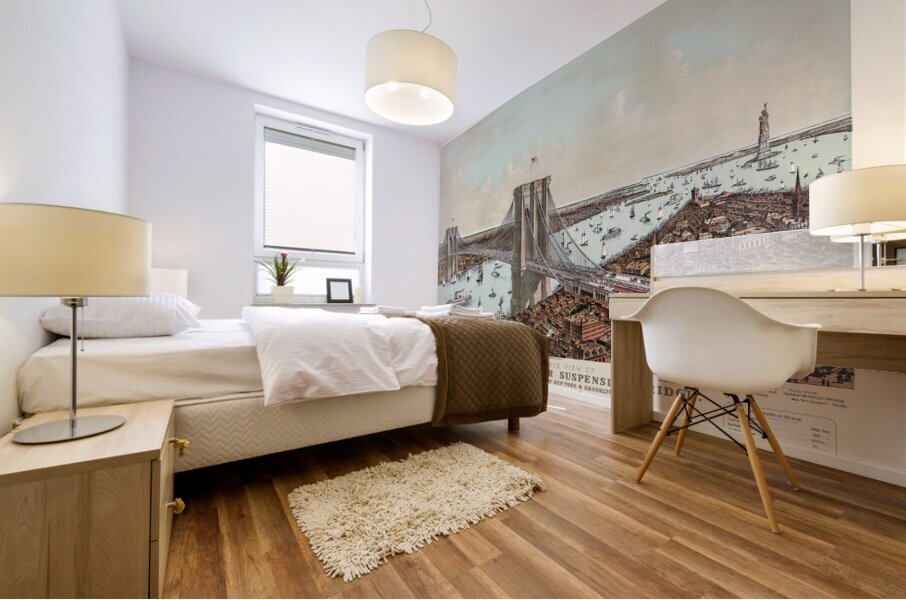 Restored 1892 engraving of Brooklyn Bridge in NYC Mural print