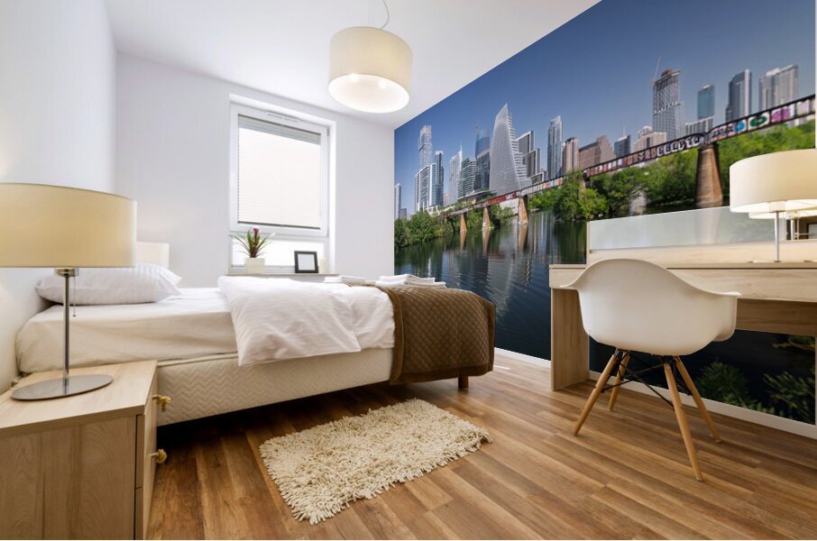 View along Colorado river of Austin Texas skyline Mural print