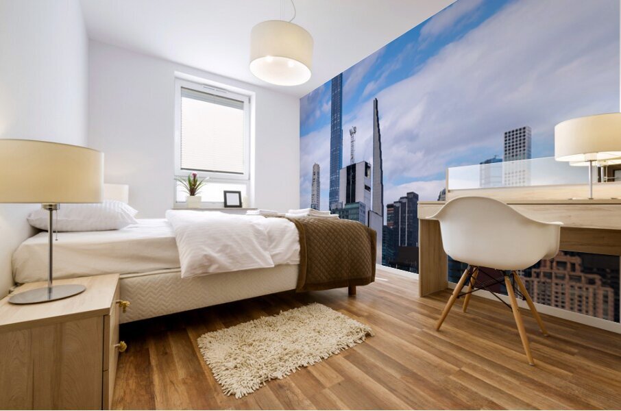 Tall office and apartment buidlings along the waterfront in Hell Mural print