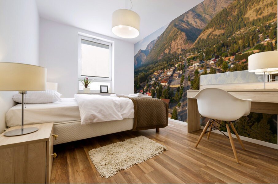 Aerial view of Leavenworth the Bavarian Alpine village in Casca Mural print