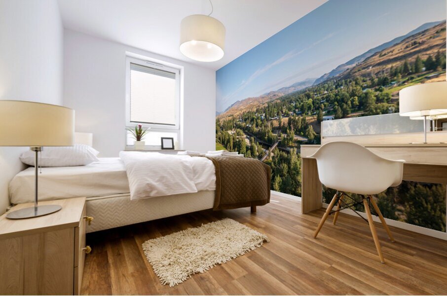 Aerial view of Winthrop on North Cascades Highway in Washington Mural print