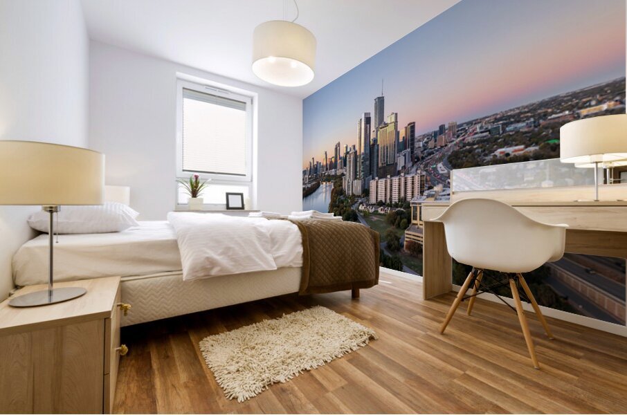 Broad panorama aerial view of downtown Austin Skyline  Mural print