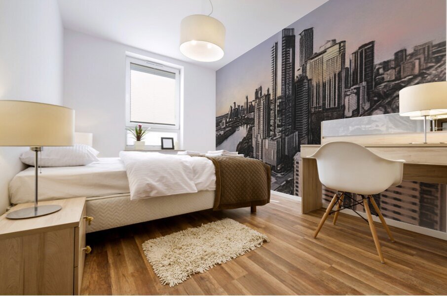 Charcoal sketch aerial Austin downtown skyline Mural print