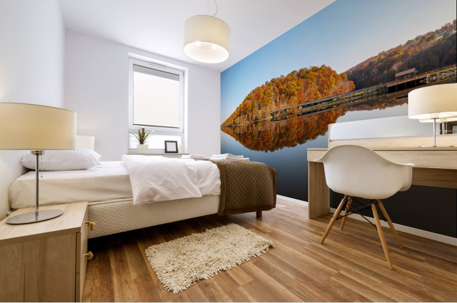Perfect reflection of autumn leaves in Cheat Lake Mural print