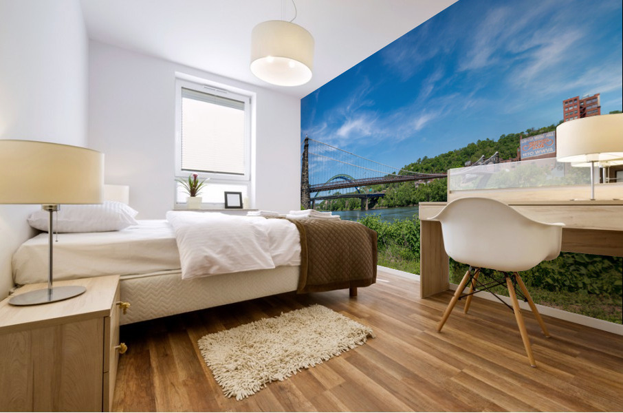 Suspension bridge over the Ohio river in Wheeling Mural print
