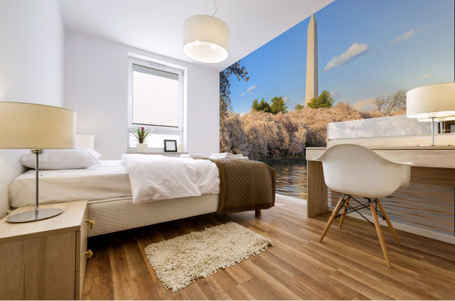 Washington Monument towers above blossoms Mural print