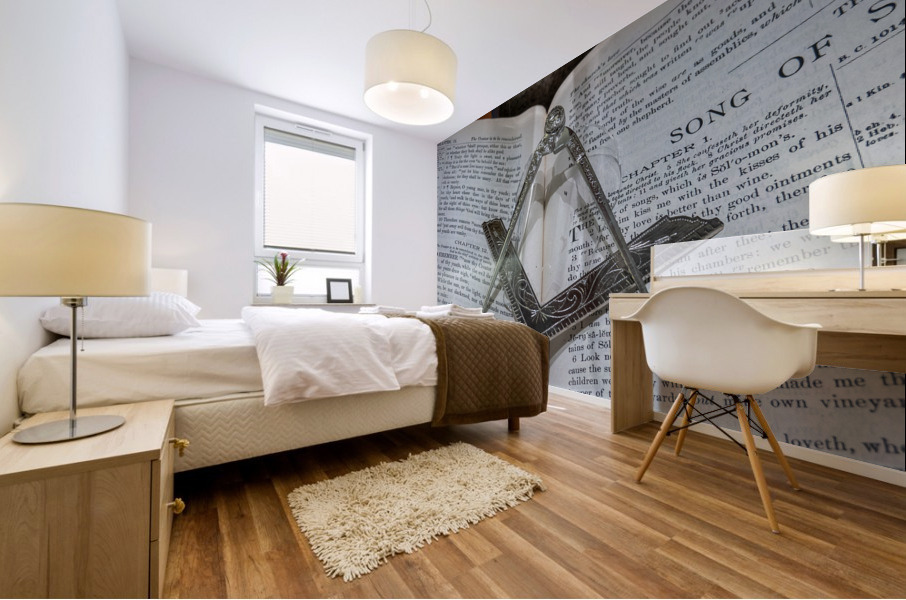 Silver square and compass on Bible for Freemasons Mural print