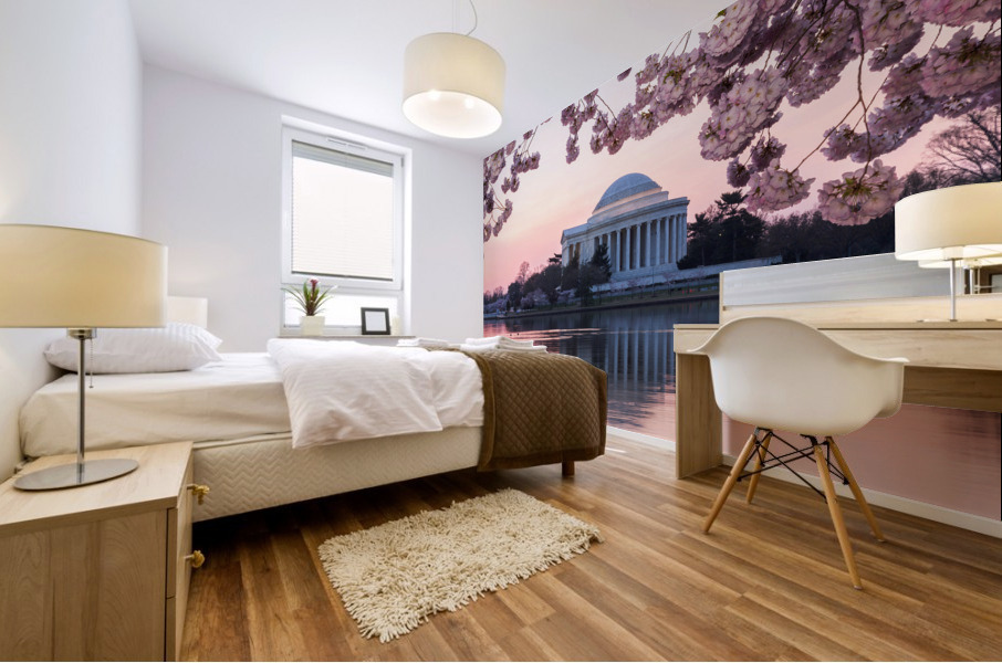 Cherry Blossom and Jefferson Memorial at sunrise Mural print