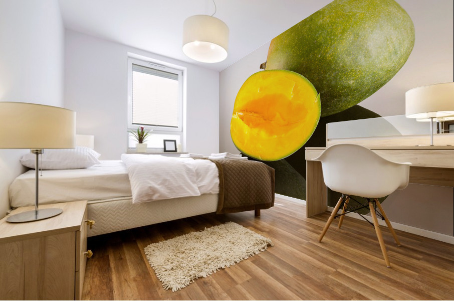 Two mangoes on reflecting surface Mural print