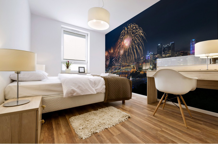 Fireworks over Pittsburgh for Independence Day Mural print