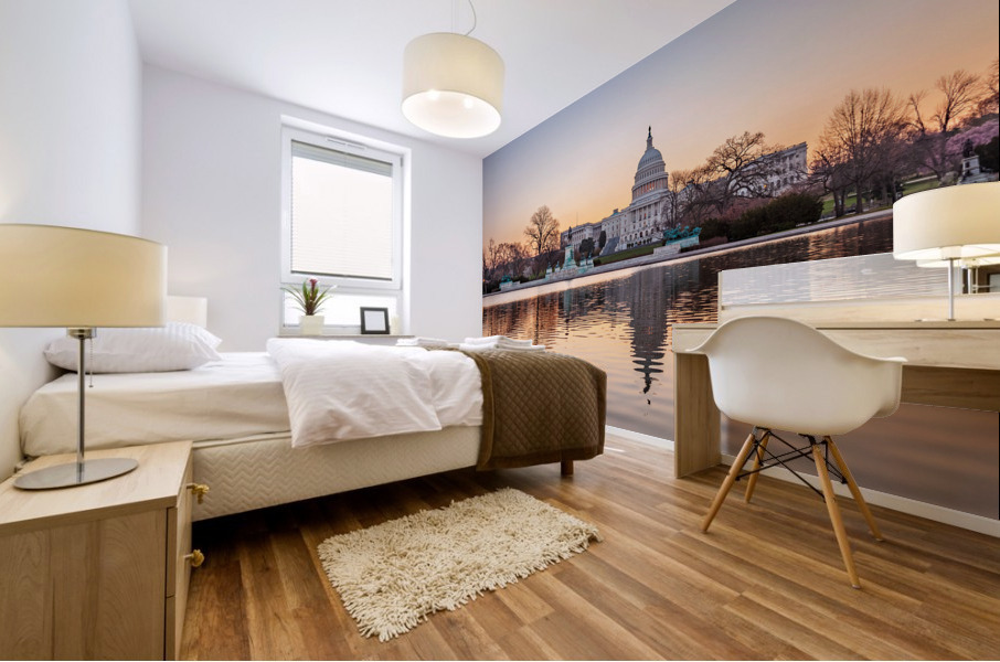 Dawn behind the dome of the Capitol in DC Impression murale