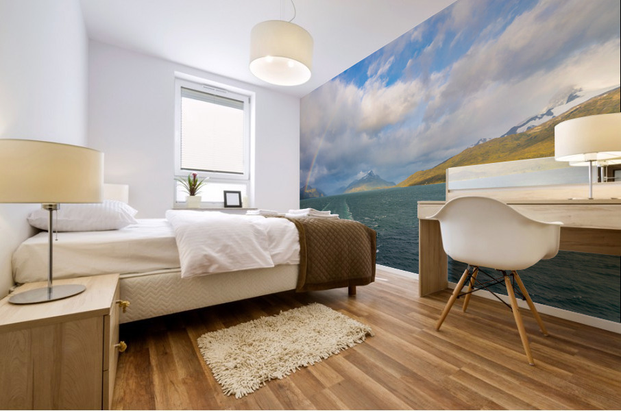 Panorama of Beagle channel with rainbow Mural print