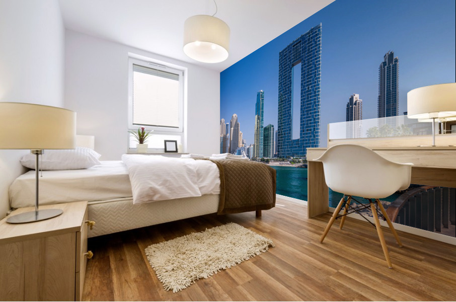 Skyline of hotels and apartments in JBR Beach from Bluewaters is Mural print
