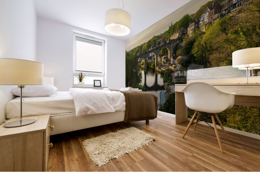 Old stone railway viaduct over River Nidd in Knaresborough Mural print