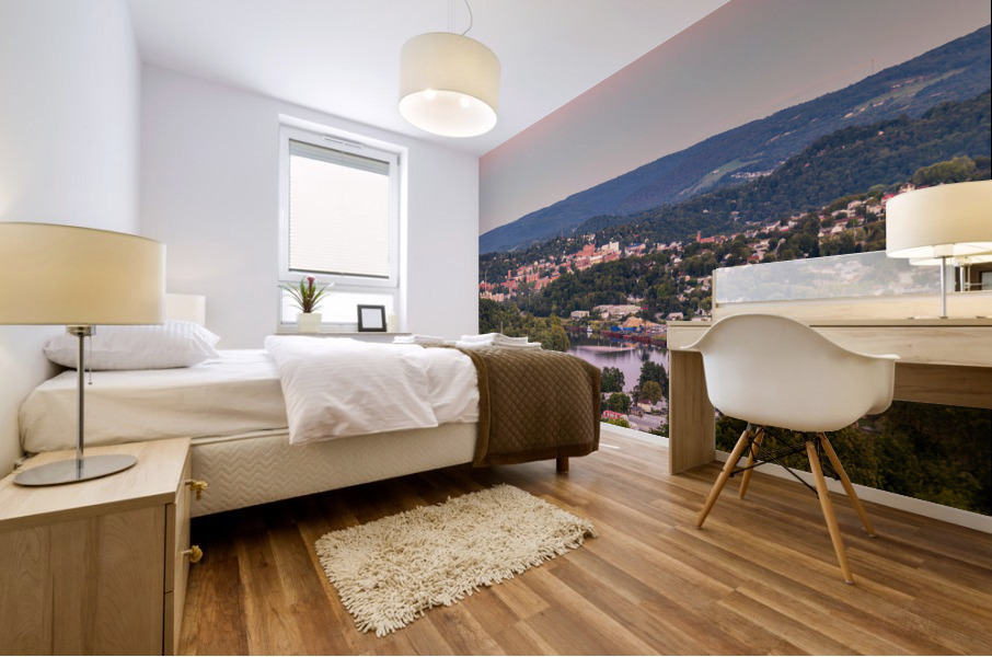 Sunset lights the sky above Morgantown in West Virginia Impression murale