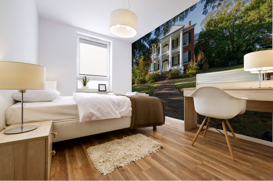 Facade of antebellum home in Natchez in Mississippi Mural print