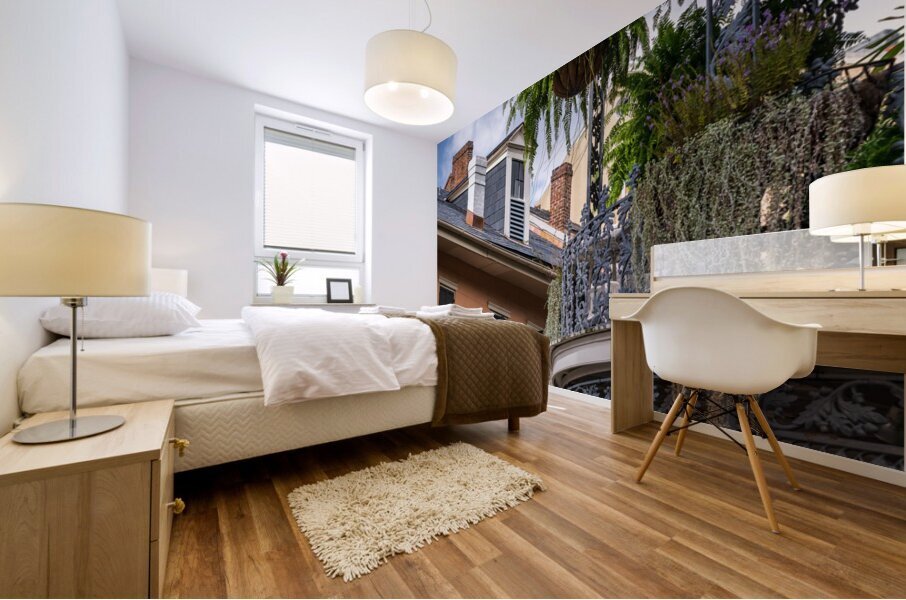 Traditional wrought iron balcony on brick New Orleans house Mural print