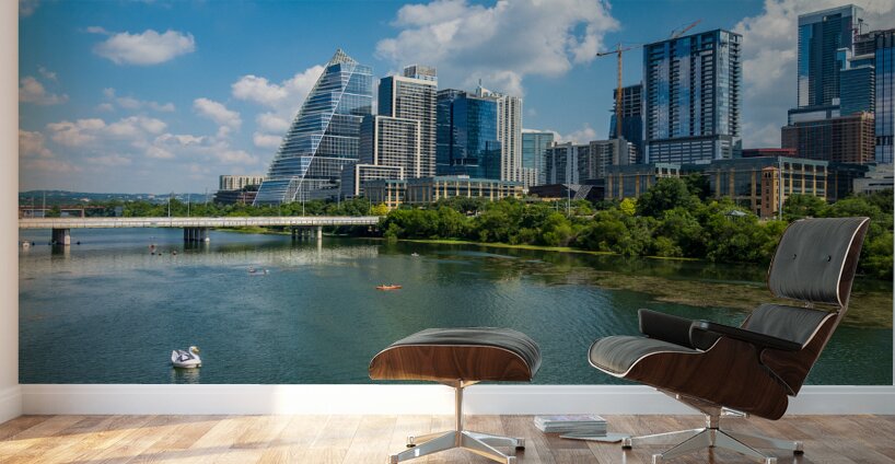 Office Towers View - Austin cityscape across Lady Bird Lake Wall Murals