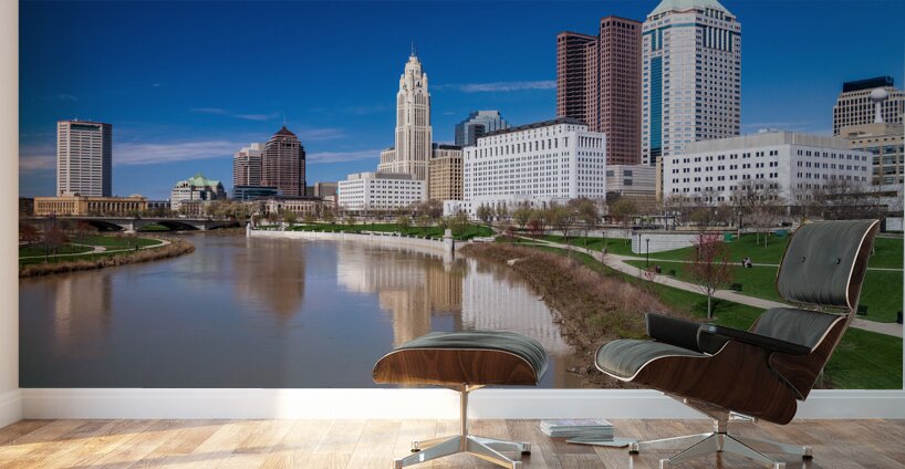 Columbus Ohio waterfront skyline after flood on river scioto Wall Murals