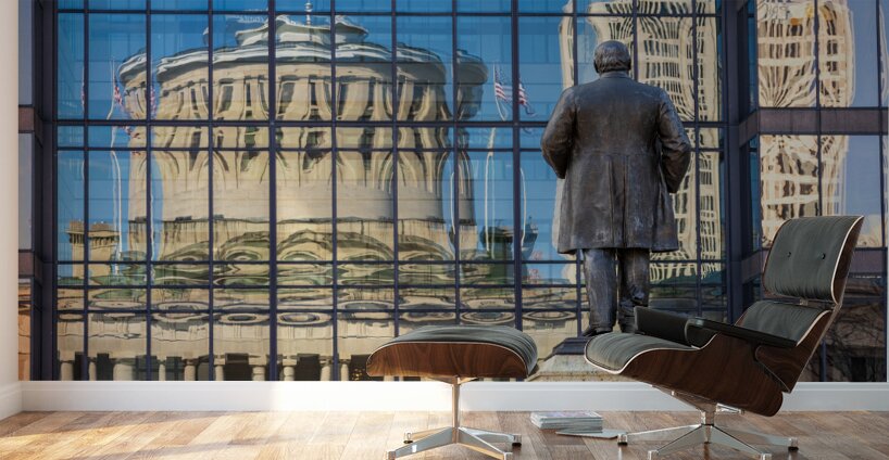 Reflection of McKinley statue and State Capitol building in Colu Wall Murals