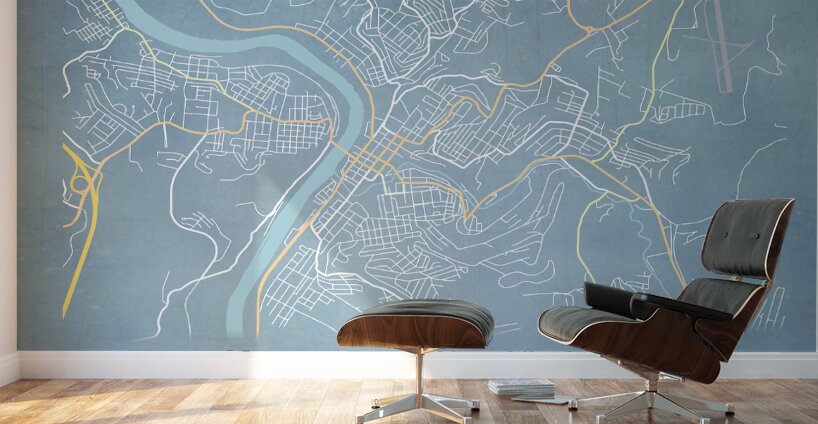 Blueprint map of the city streets of Morgantown WV Wall Murals