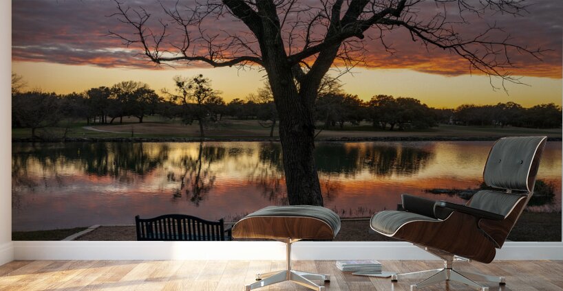 Dramatic sunset over Legacy Hills Park lake and golf course near Wall Murals
