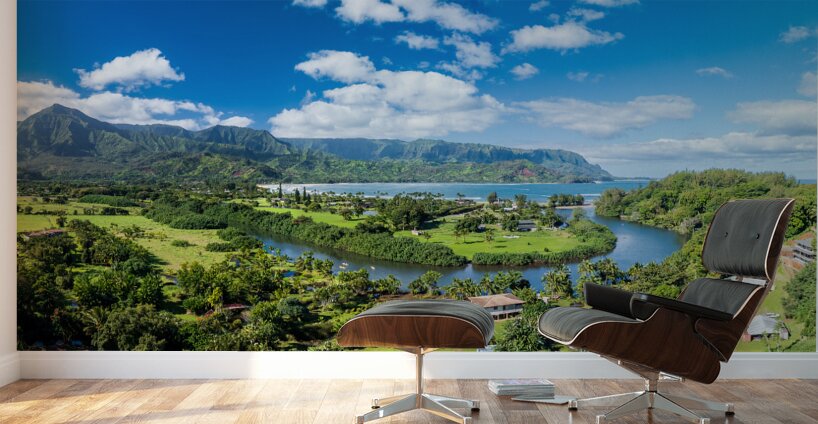 Panoramic aerial view of Hanalei Bay verdant landscape  Wall Murals
